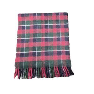 VTG West German Cashmere Wool Scarf Red Green Blue Plaid Tartan Cold War Era